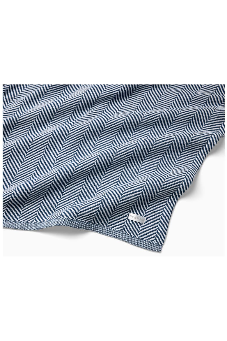 Camilo Herringbone Cotton Blanket, Alternate, color, WHITE/ NAVY