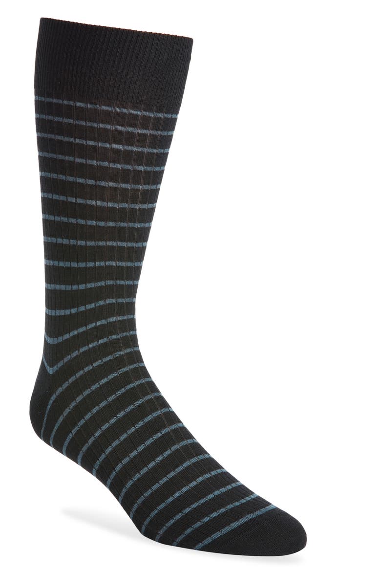 Worthington Stripe Merino Wool Blend Dress Socks, Main, color, BLACK