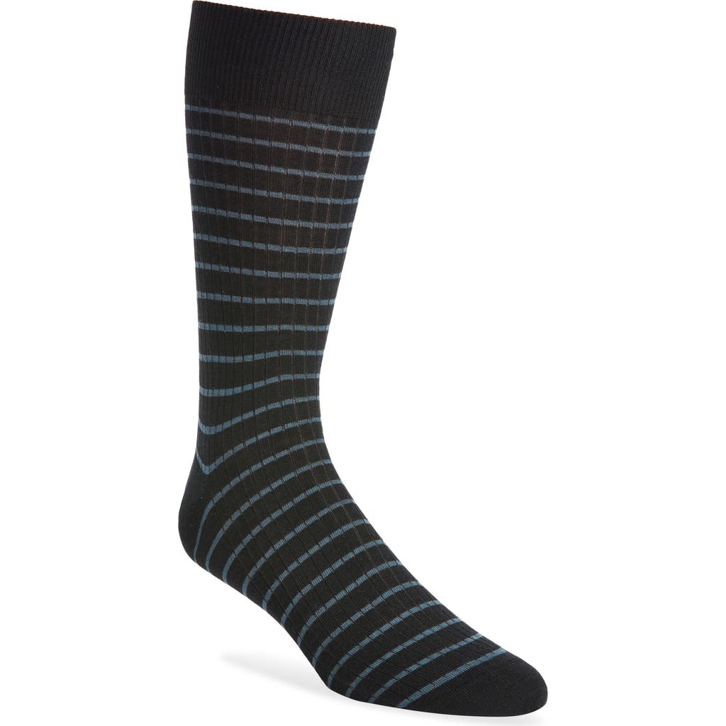 Pantherella Worthington Stripe Merino Wool Blend Dress Socks In Black