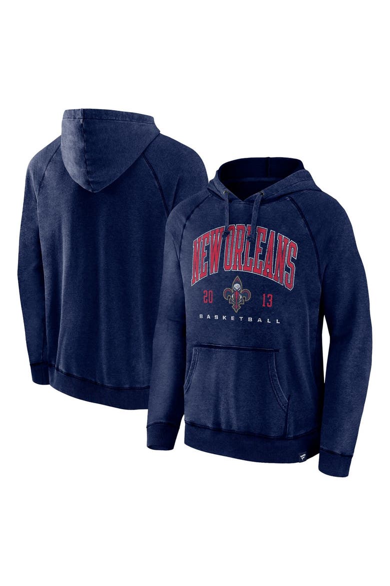 Men's Fanatics Branded Heather Navy New Orleans Pelicans Foul Trouble Snow Wash Raglan Pullover Hoodie, Main, color, Heather Navy