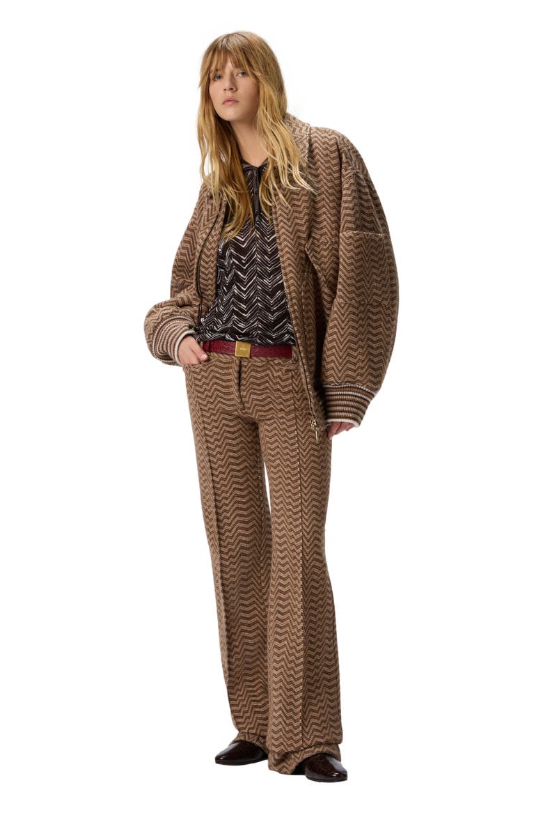Bomber Jacket With Irregular Chevron Pattern, Main, color, Beige