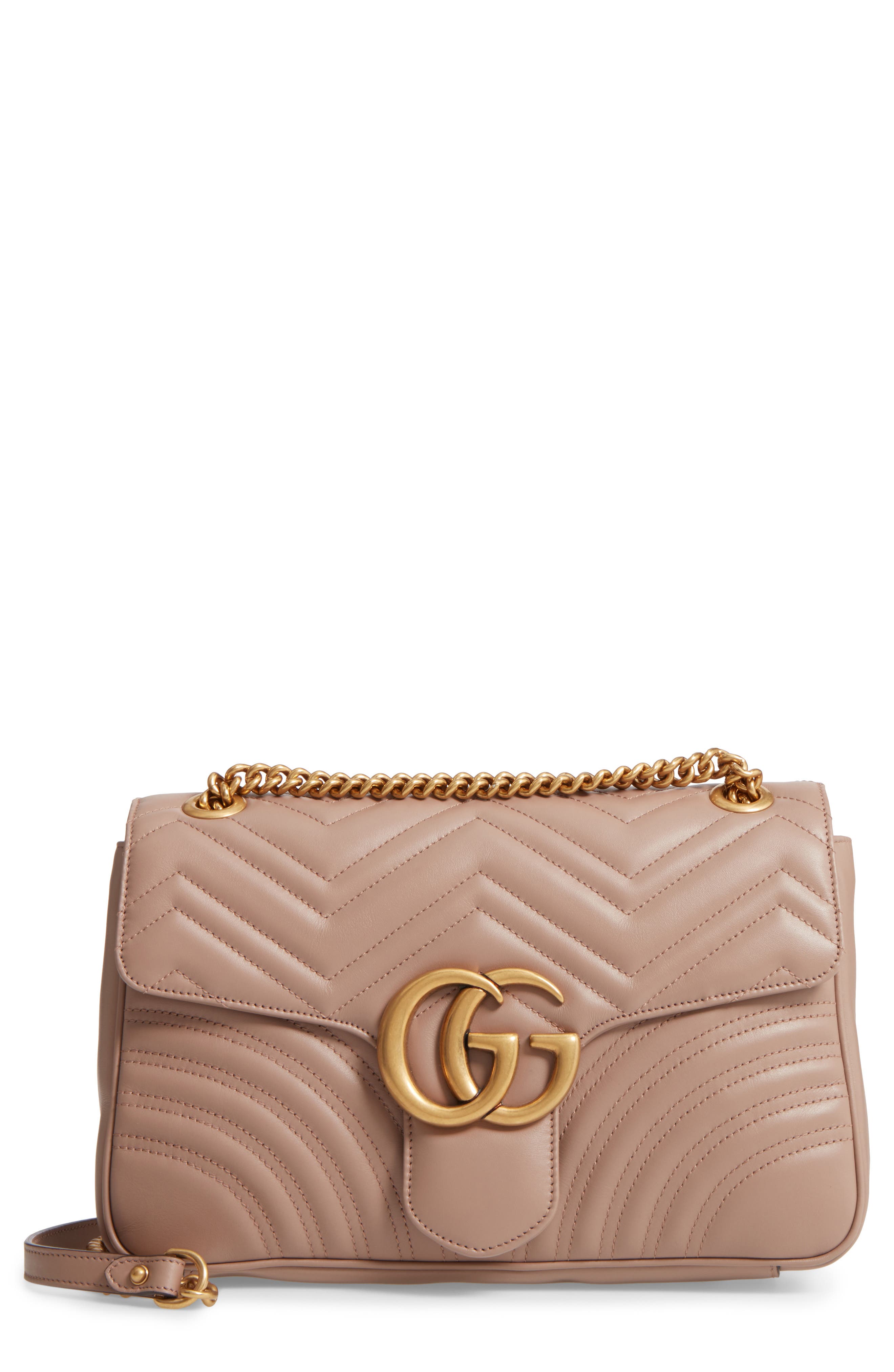 Medium GG Matelassé Leather Shoulder Bag, Main, color, PORCELAIN ROSE