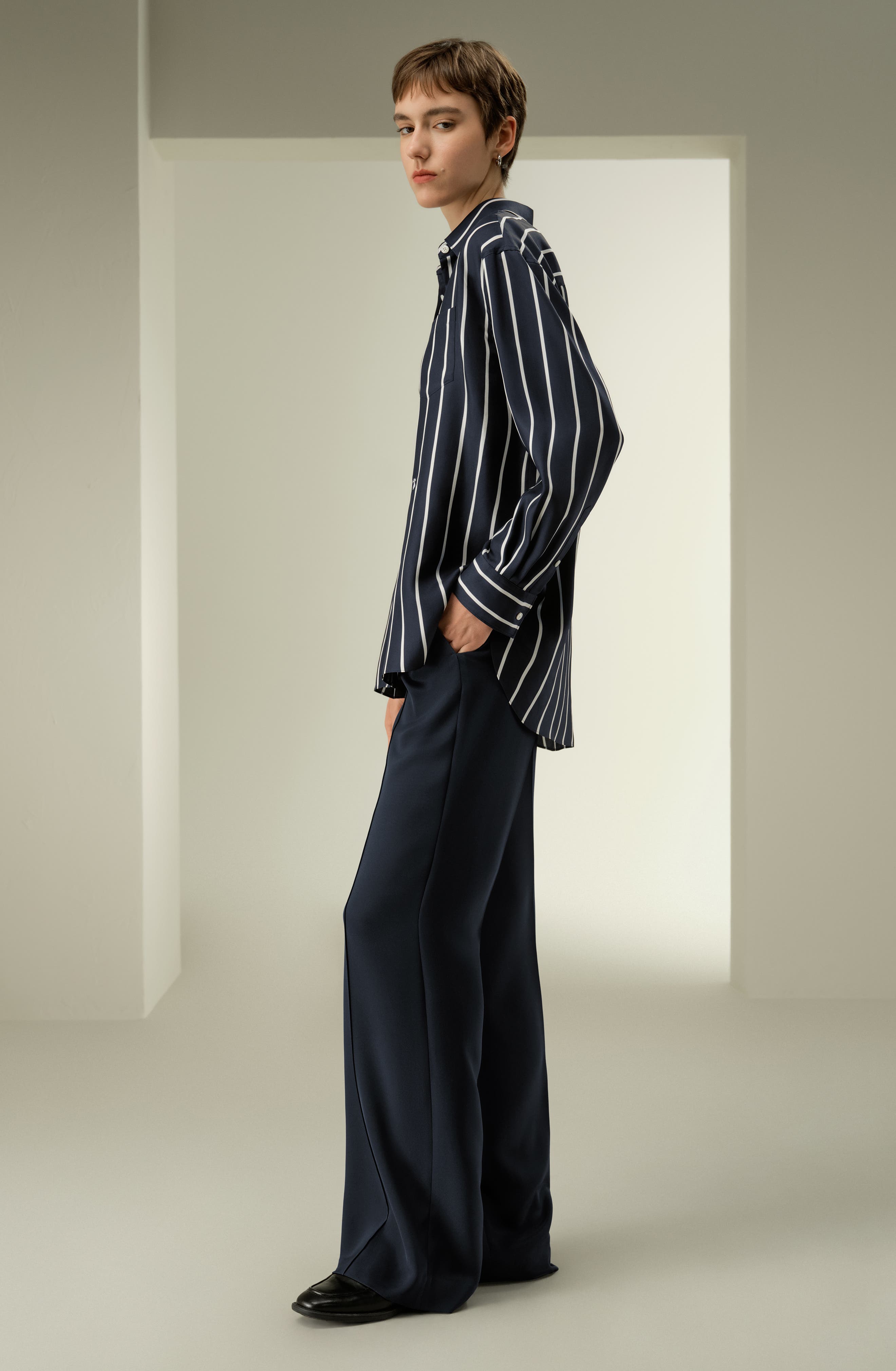 Silk Twill Striped Button-Down Shirt - image 2