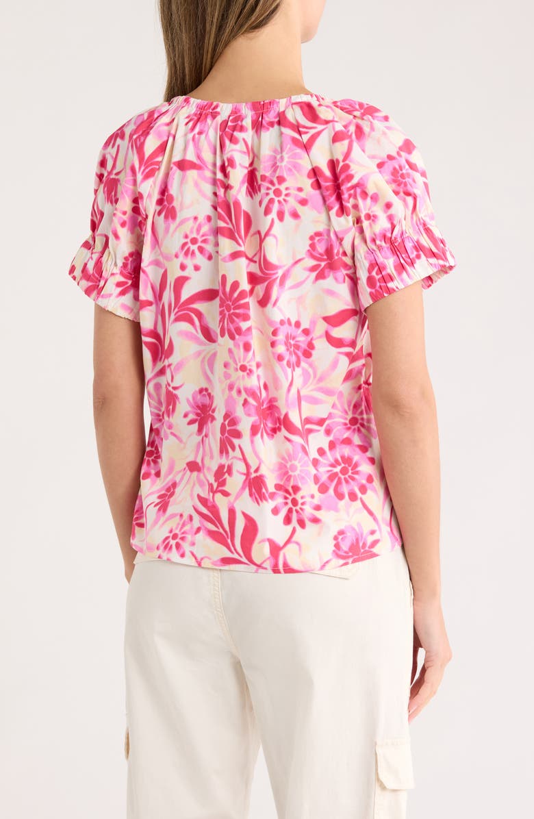 Nicole Miller Split Neck Puff Sleeve Top, Alternate, color, Pink Floral