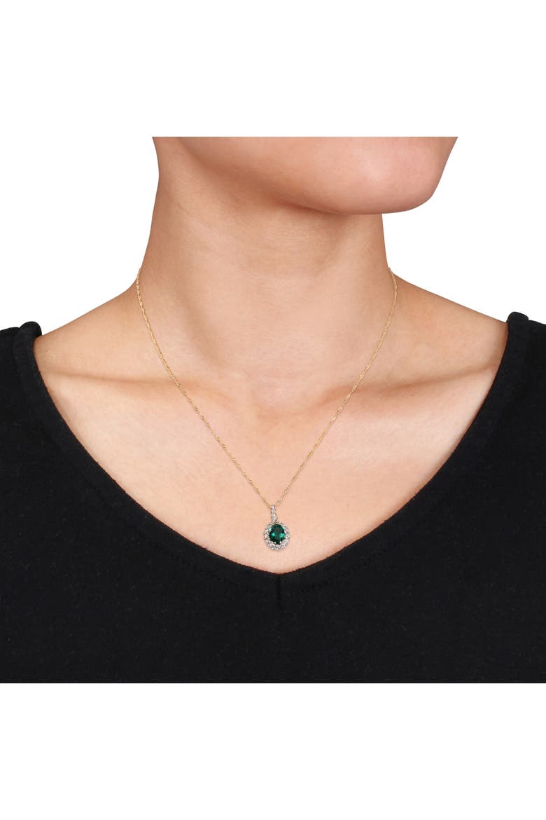 Gemstone & Diamond Oval Halo Necklace 14K, Alternate, color, Created Emerald/Gold