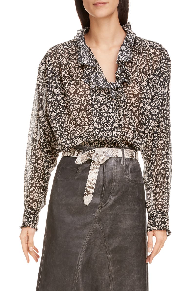 Isabel Marant Étoile Pamias Floral Ruffle Cotton Blouse, Main, color, 