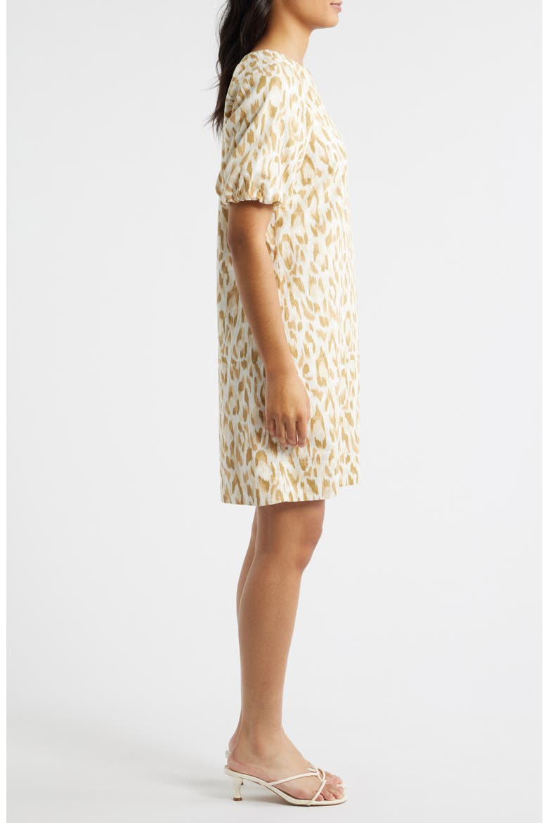 Cheetah Cove Puff Sleeve Linen Blend Shift Dress, Alternate, color, COCONUT