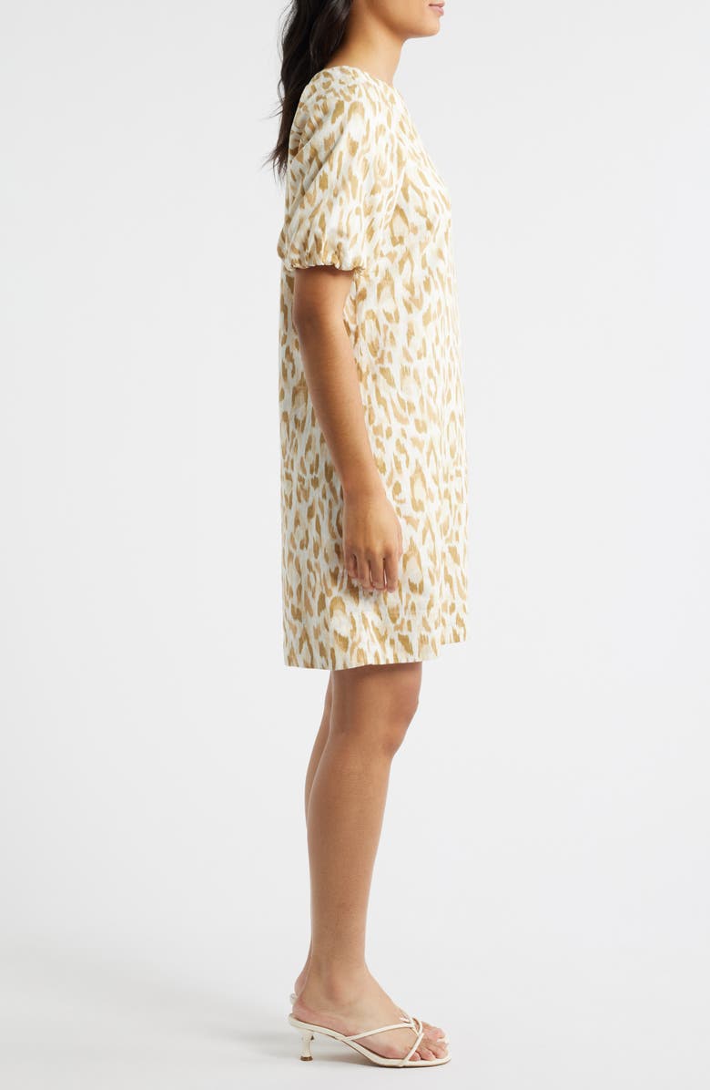 Tommy Bahama Cheetah Cove Puff Sleeve Linen Blend Shift Dress, Alternate, color, Coconut