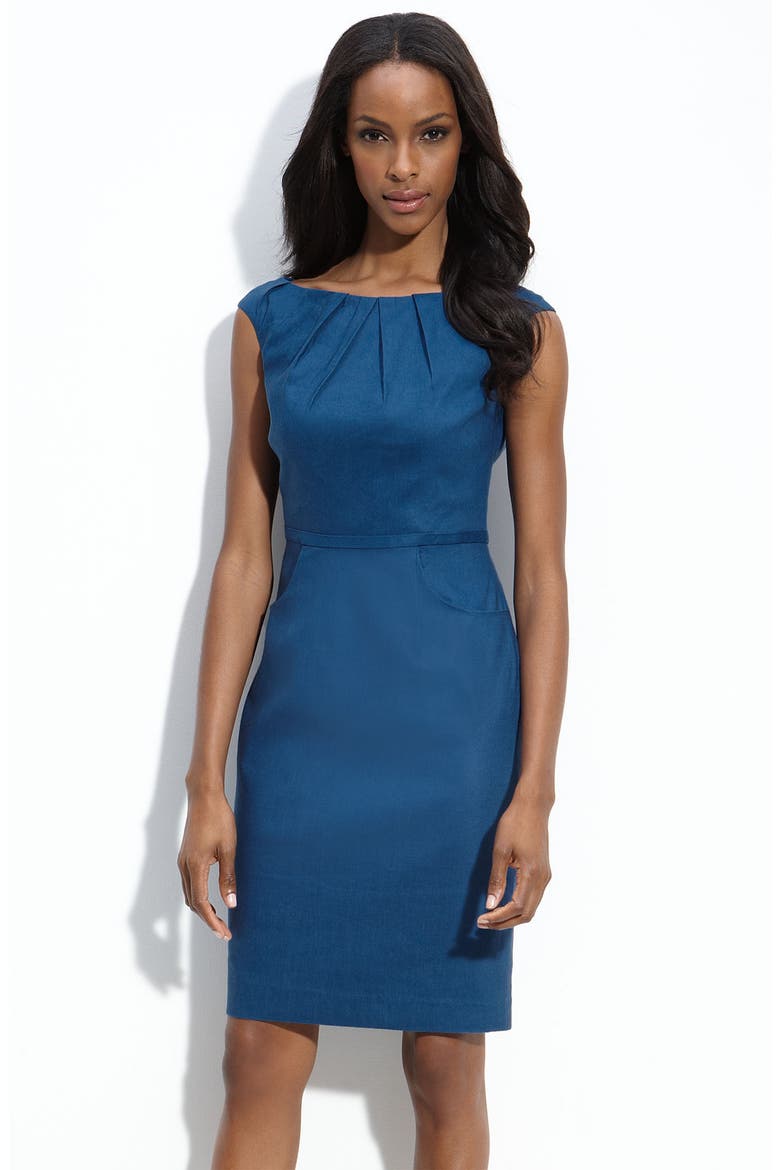 Pleat Neck Linen Blend Sheath Dress, Main, color, ADMIRAL