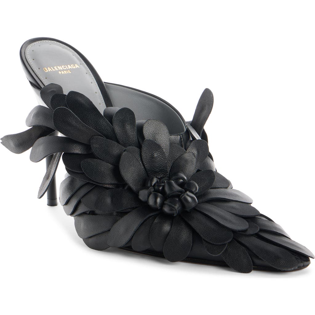 Balenciaga Duchesse Floral Petal Pointed Toe Mule In Black