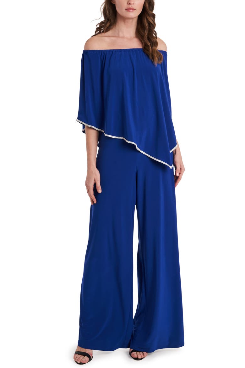 Overlay Off the Shoulder Jumpsuit, Main, color, GODDESS BLUE