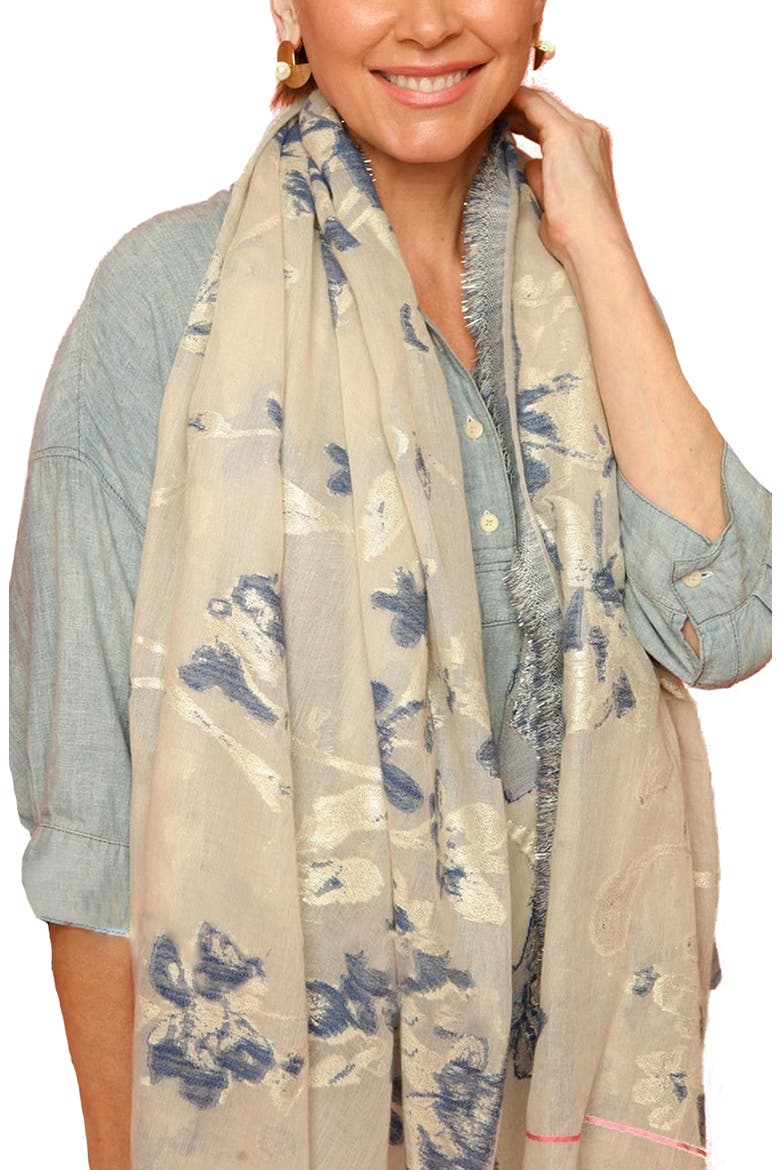 Wind Chime Floral Print Scarf, Main, color, BEIGE