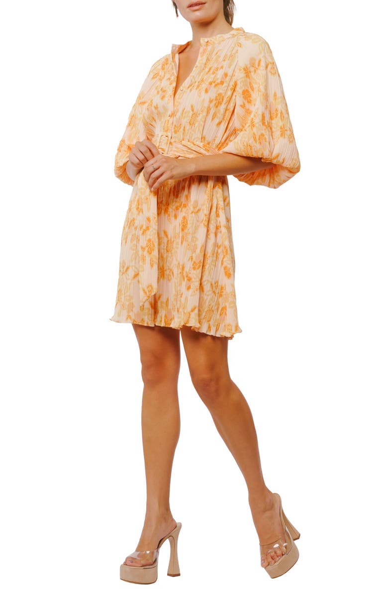 CIEBON Aniston Plissé Belted Minidress, Alternate, color, Yellow Multi