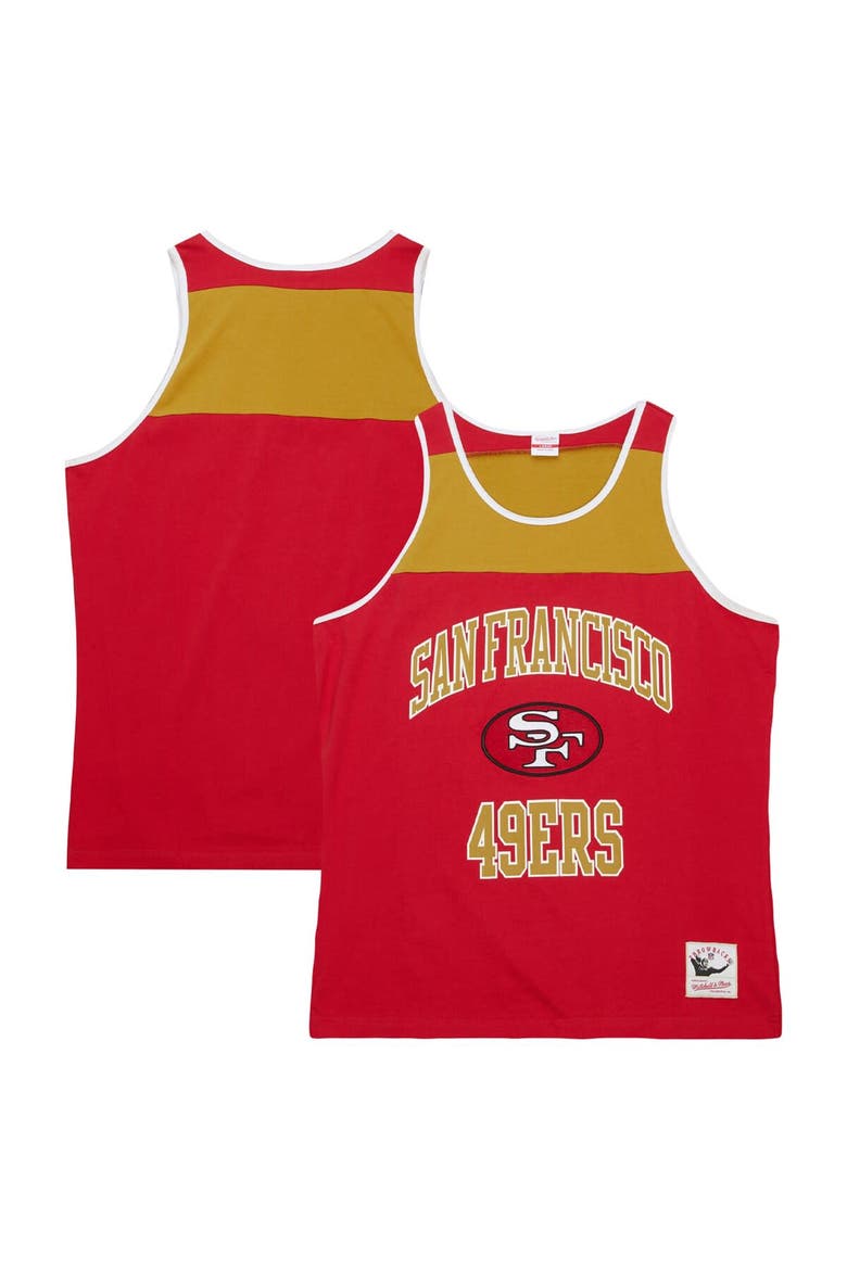 Men's Mitchell & Ness Scarlet/Gold San Francisco 49ers  Heritage Colorblock Tank Top, Alternate, color, Scarlet