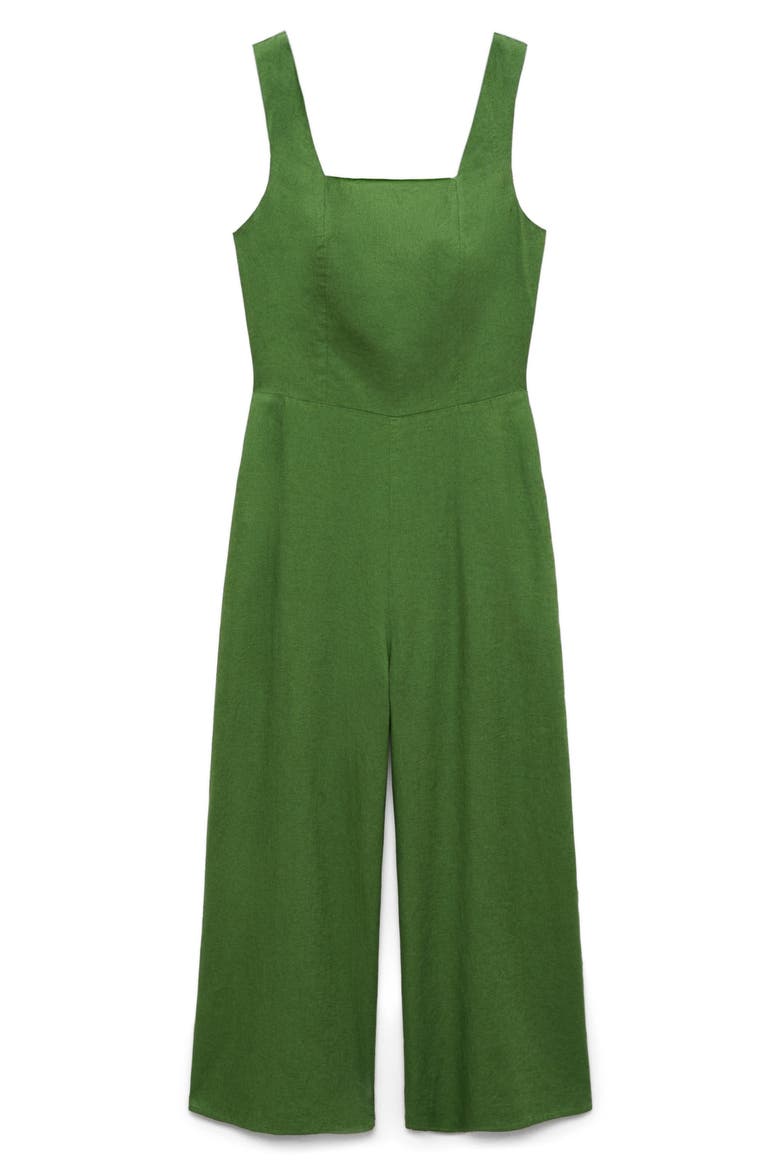 Straight Leg Linen Blend Jumpsuit, Alternate, color, GREEN
