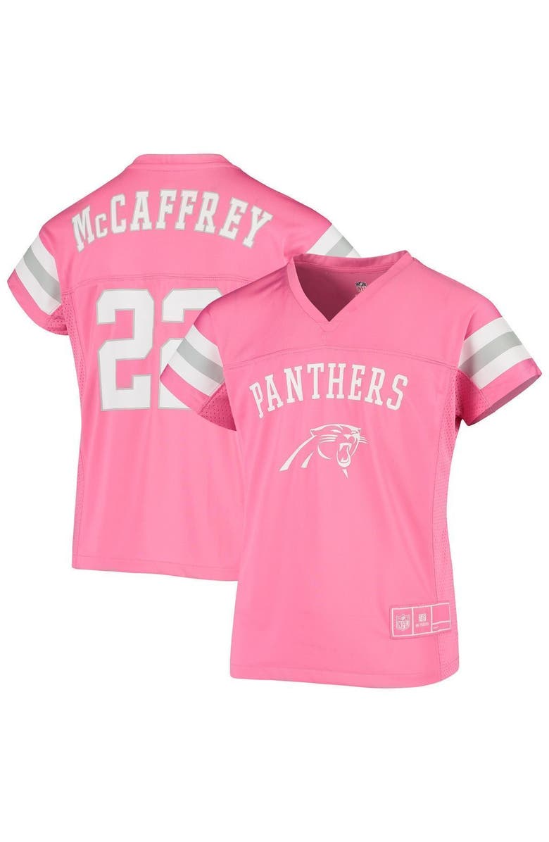 Outerstuff Girls Youth Christian McCaffrey Pink Carolina Panthers Fashion Fan Gear V-Neck T-Shirt, Main, color,
