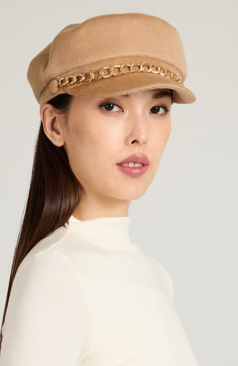 Eugenia Kim Marina Chain Trim Cap, Alternate, color, Camel