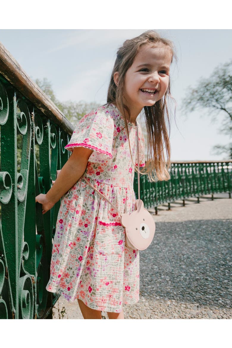 Muslin Short Sleeve Printed Flowers Dress, Alternate, color, Off White Printed Flowers