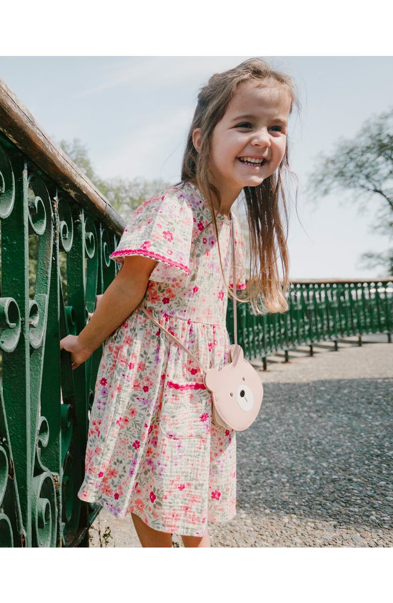 Deux par Deux Muslin Short Sleeve Flowers Dress, Alternate, color, Off White Printed Flowers