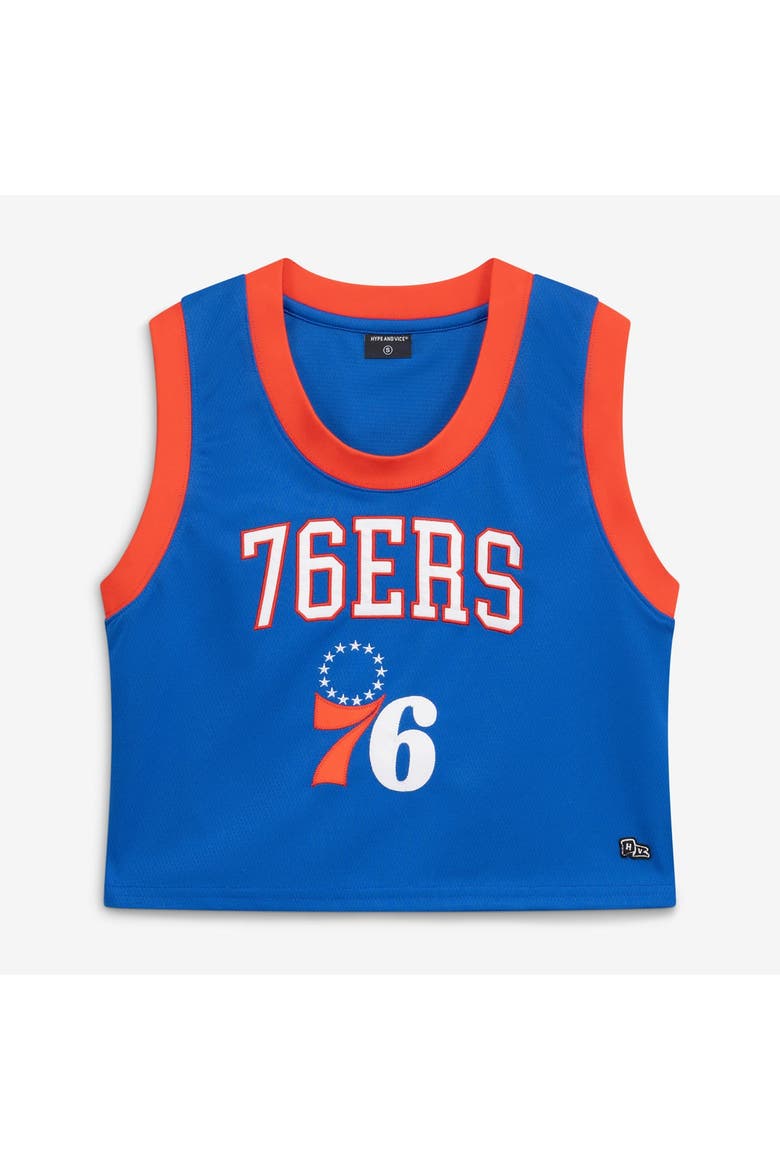 Women's Hype and Vice  Royal Philadelphia 76ers Cropped Basketball Scoop Neck Tank Top, Main, color, Royal