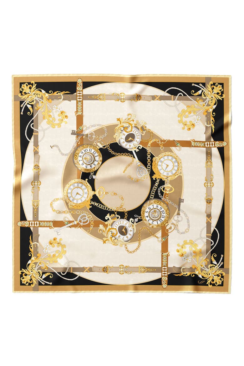 Moment in Time - Hand Rolled Silk Foulard for Women, Alternate, color, Gold