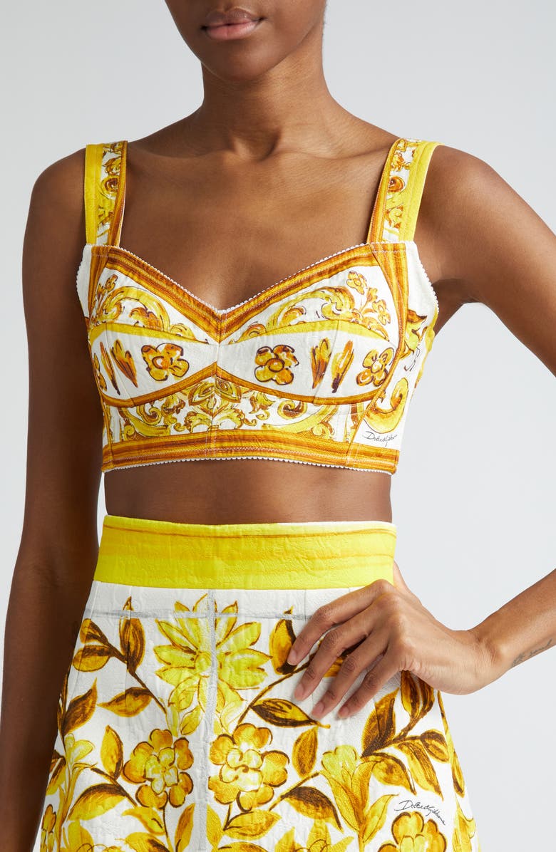 Dolce&Gabbana Majolica Print Bra Top, Alternate, color, Hg5dq Mix Maiolica L Giall