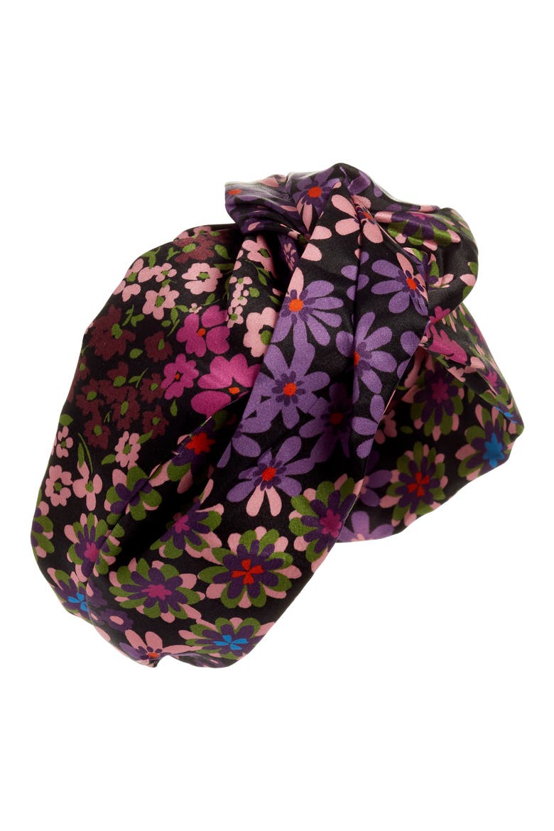 pacific petals twisted silk headband, Main, color, BLACK