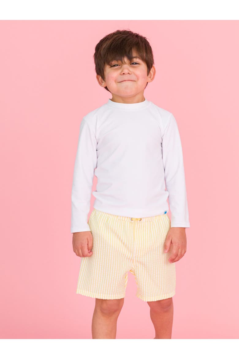 Toddler Boys UPF50+ Swim Trunks, Alternate, color, Banana Seersucker