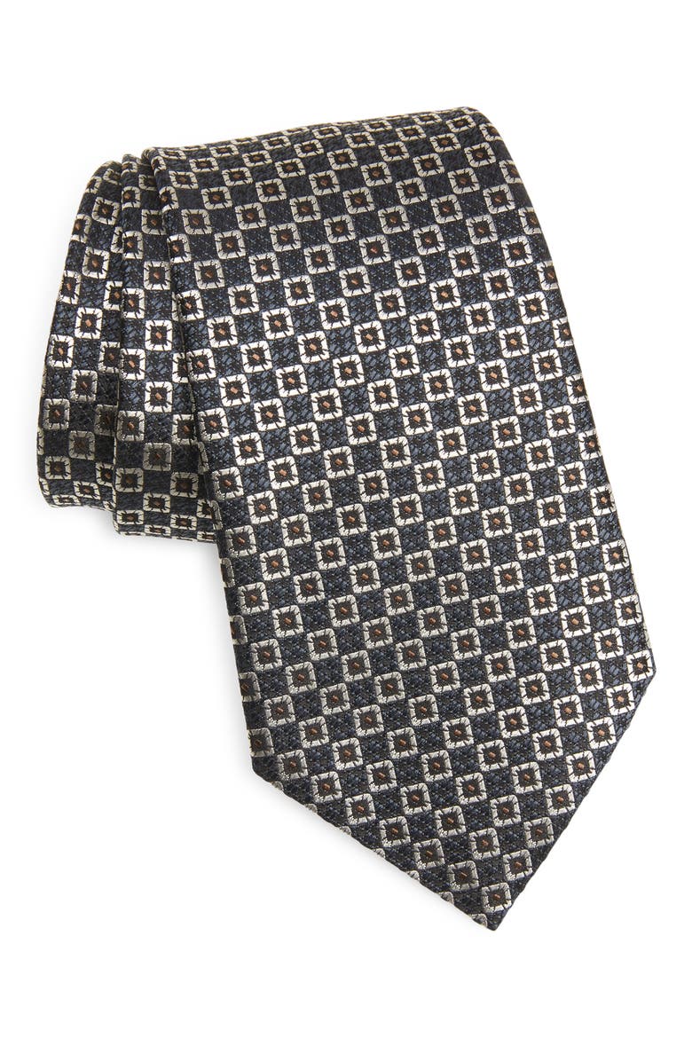 Geometric Silk Tie, Main, color, FANCY GREY