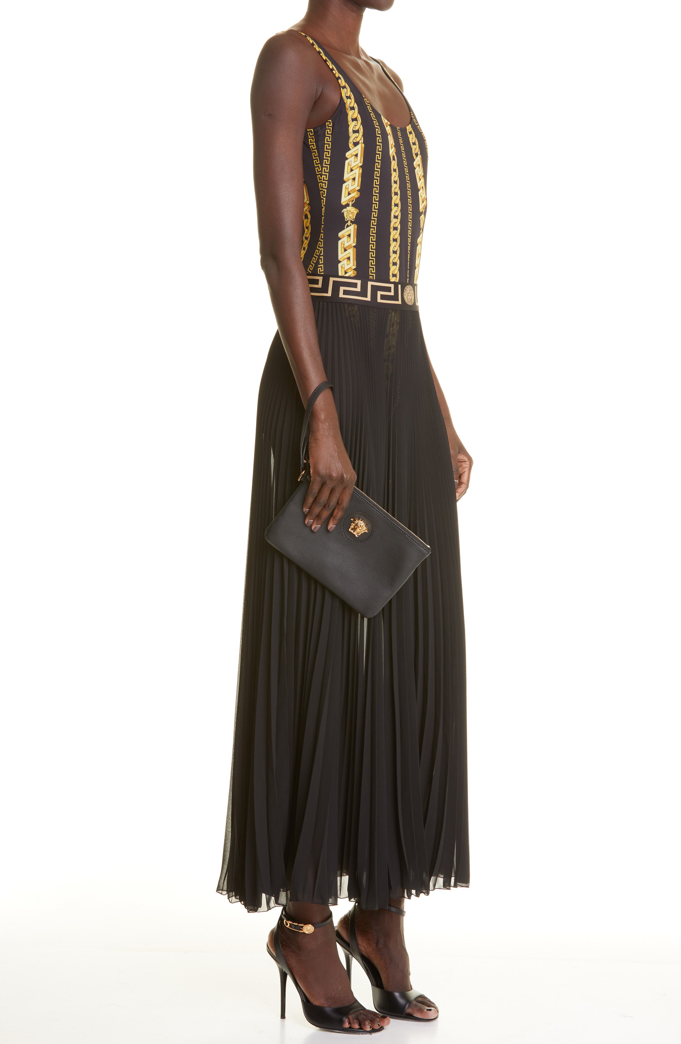 Versace La Medusa Zip Leather Pouch, Alternate, color, 