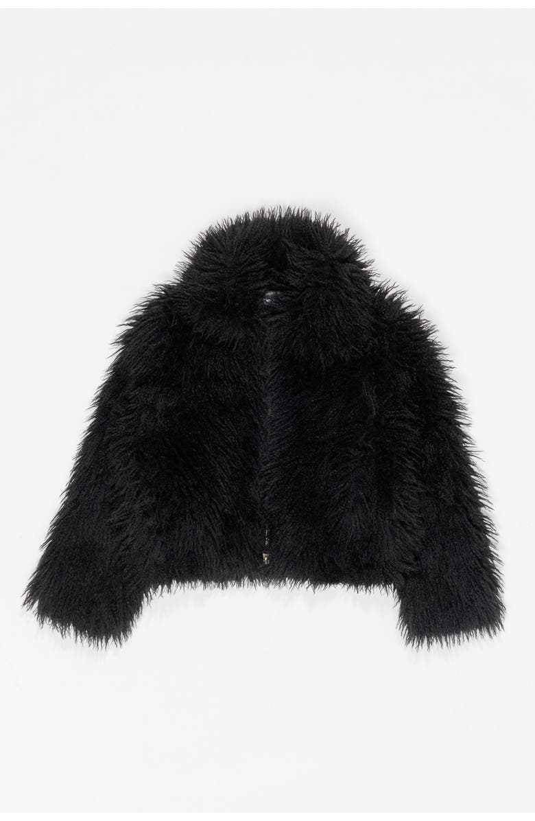 Bimba y Lola Short Fur Coat, Alternate, color, Black