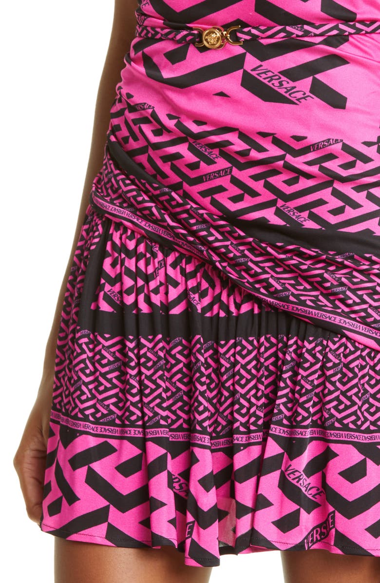 Versace La Greca Monogram Cutout Belted Jersey Minidress, Alternate, color, 