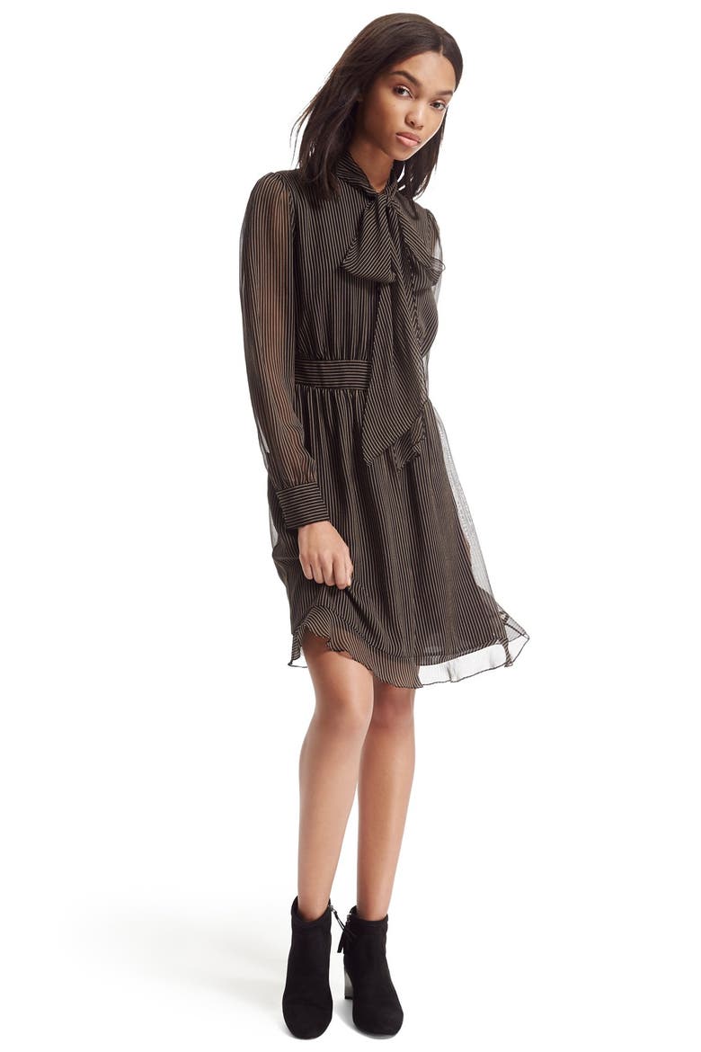 'Arabella' Pinstripe Silk Dress, Alternate, color, MINI PINSTRIPE CAMEL