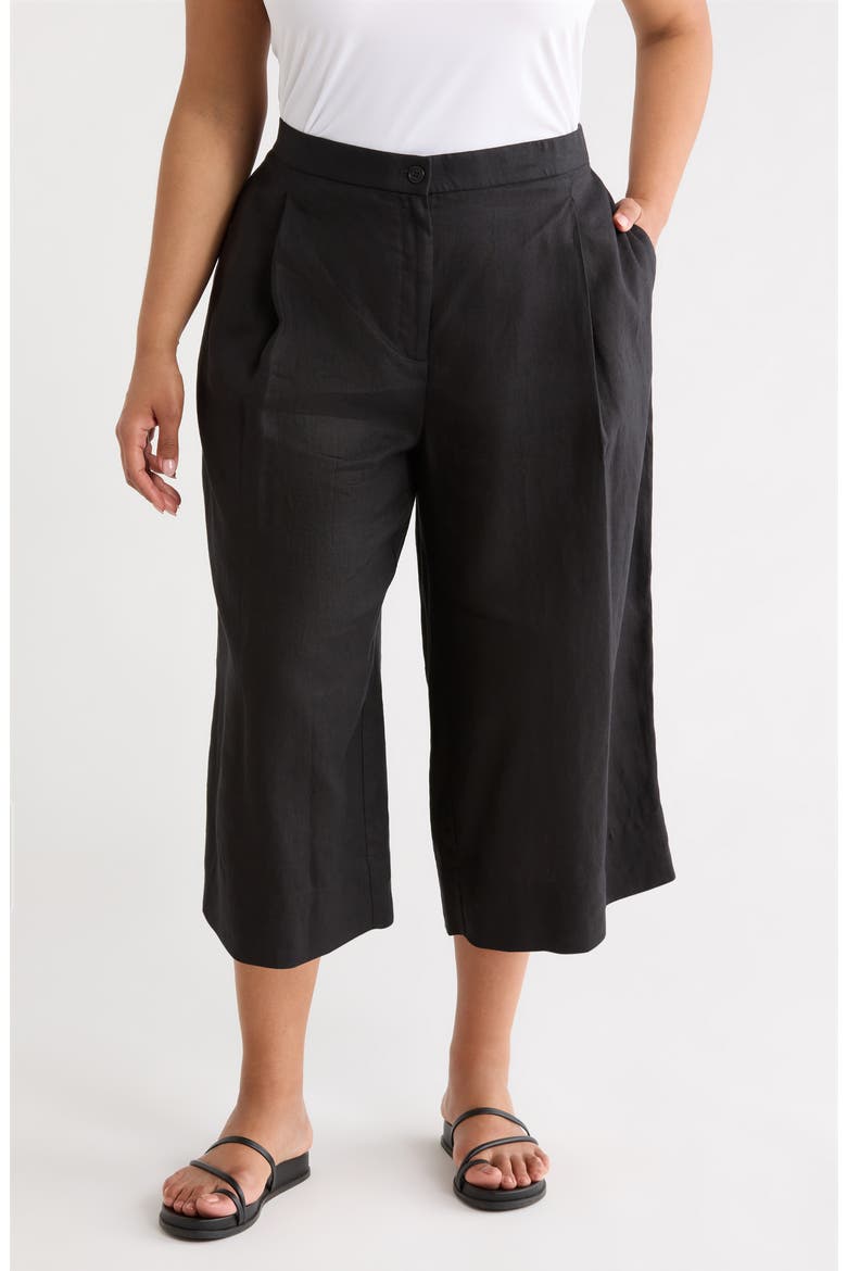High Waist Organic Linen Crop Wide Leg Pants, Main, color, BLACK