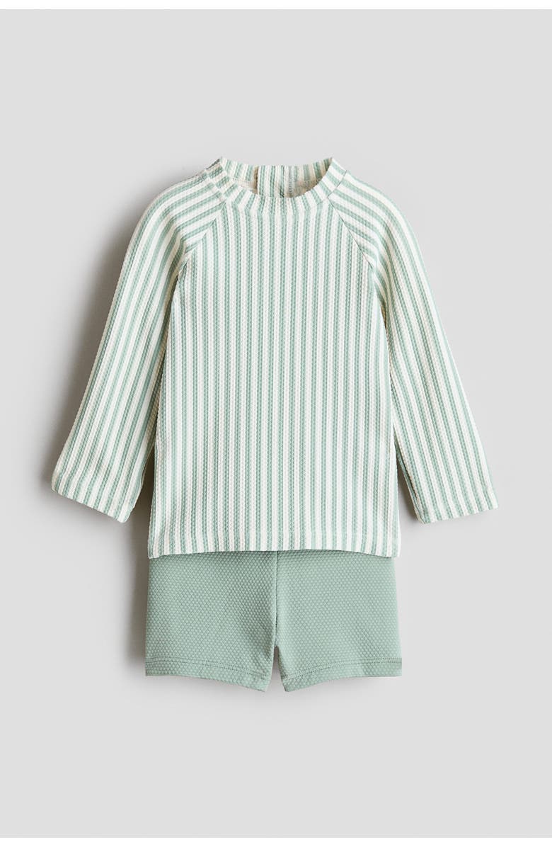 H&M Swim set upf 50, Main, color, Light Green/White Striped