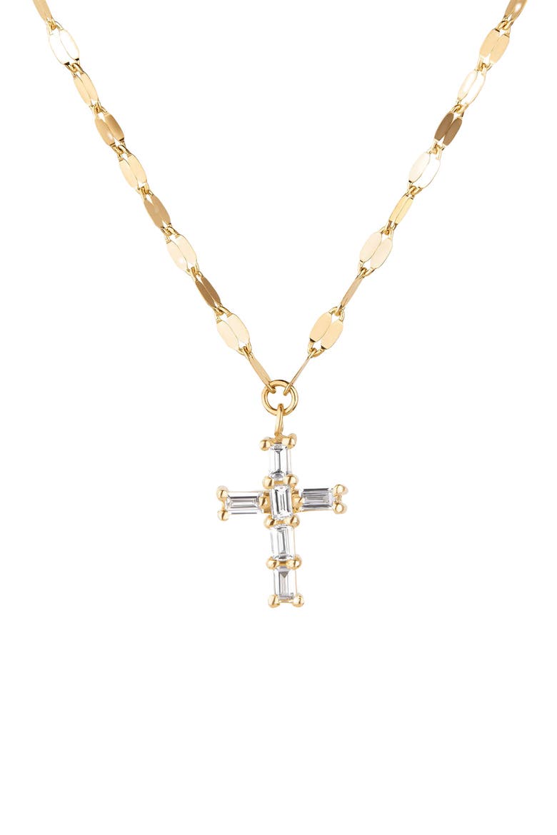 14K Gold Baguette Diamond Mini Cross Pendant Necklace, Main, color, GOLD