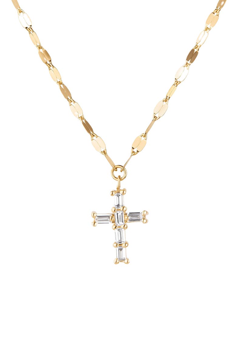 LANA 14K Gold Baguette Diamond Mini Cross Pendant Necklace, Main, color, Gold