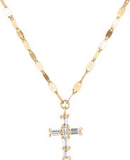 LANA 14K Gold Baguette Diamond Mini Cross Pendant Necklace