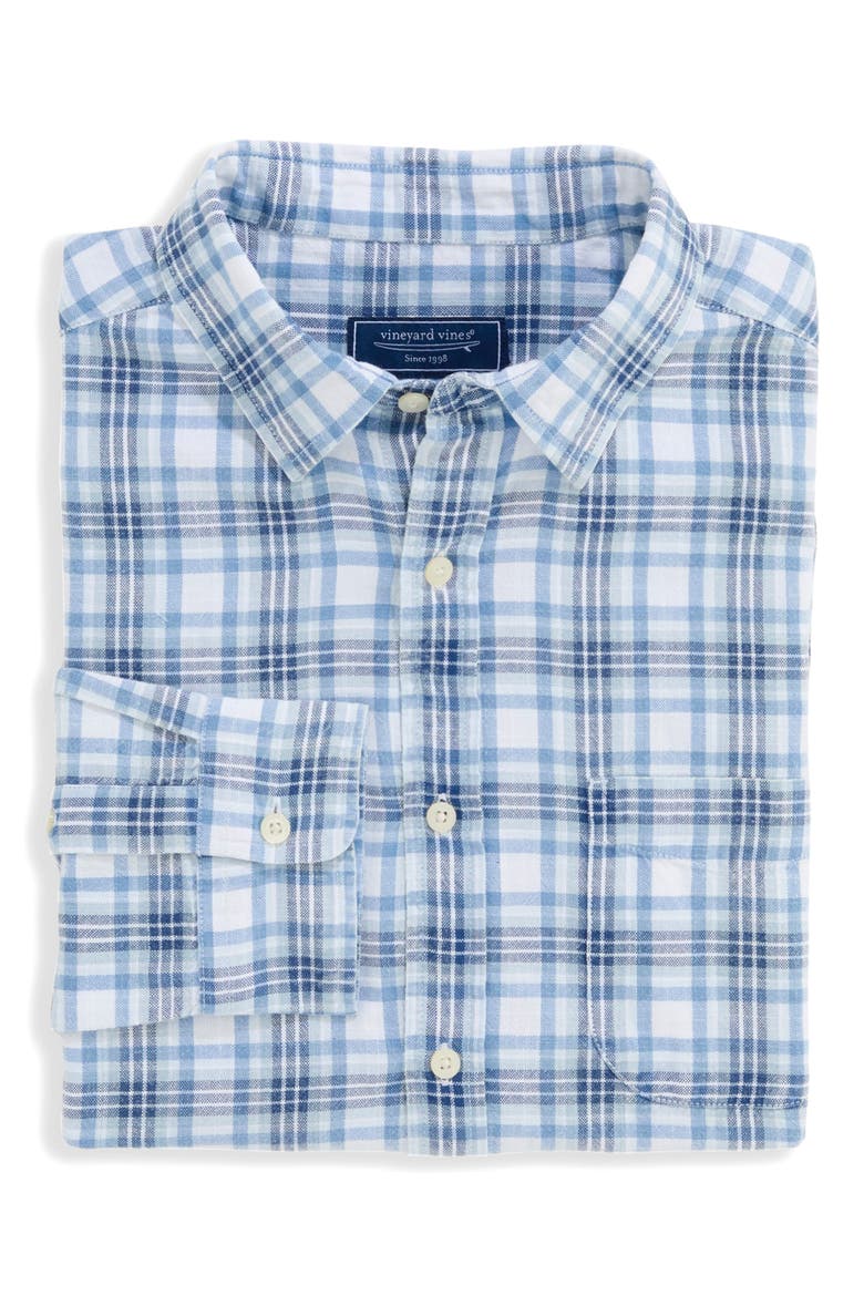 Sandstone Plaid Cotton Shirt, Alternate, color, COASTLINE