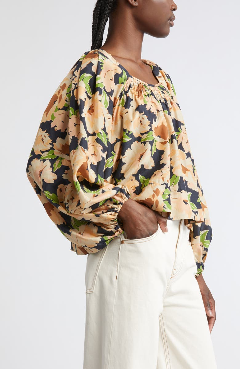 THE GREAT. The Magpie Floral Print Silk Crop Top, Alternate, color, 