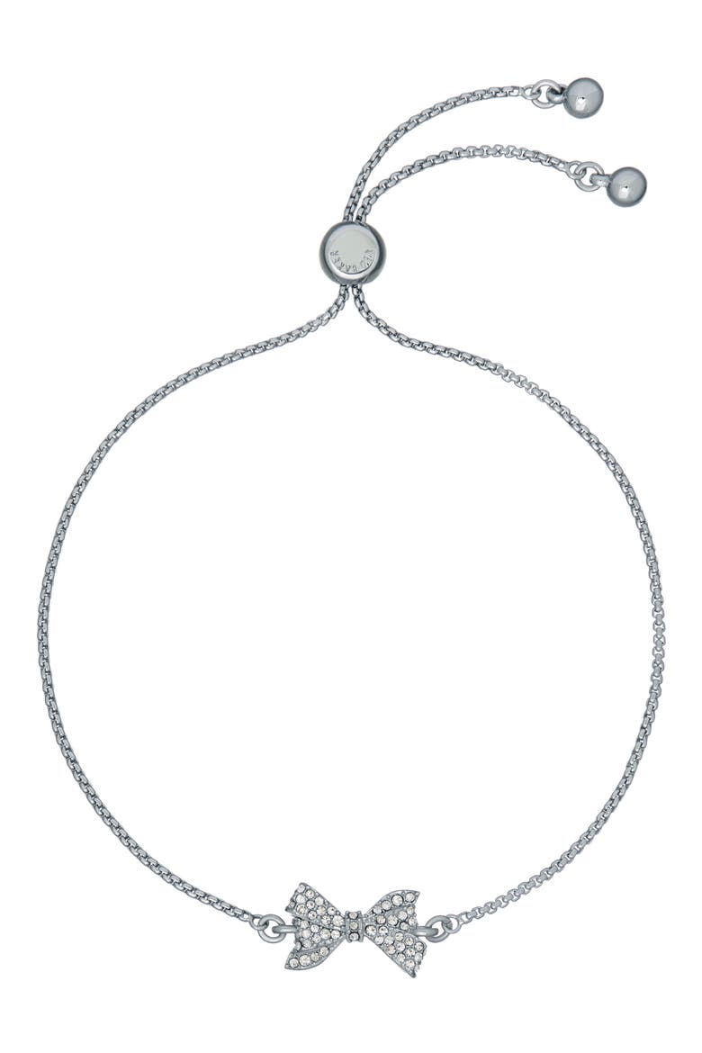 Barset Pavé Crystal Bow Slider Bracelet, Main, color, SILVER TONE/ CLEAR CRYSTAL