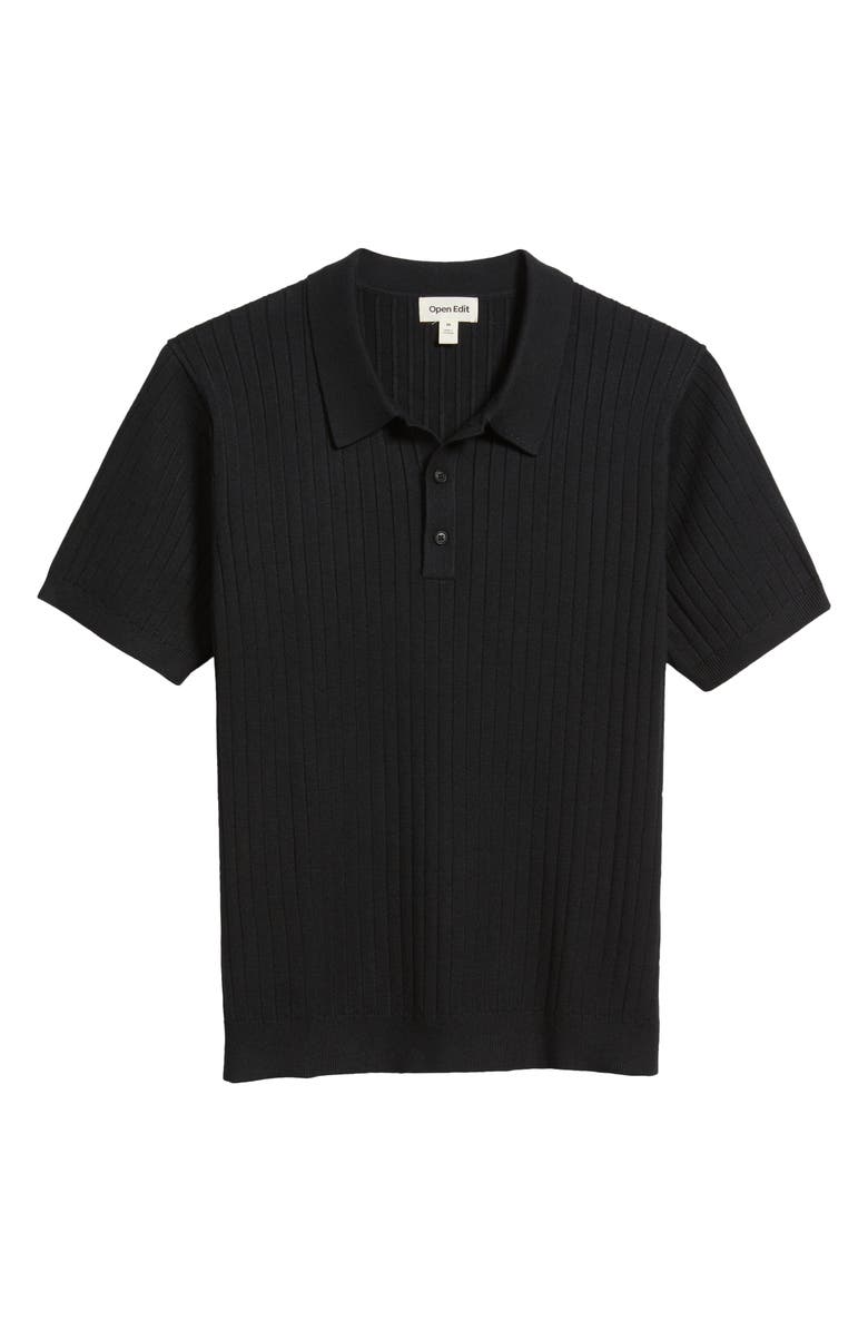 Open Edit Rib Polo Sweater, Alternate, color, Black Caviar