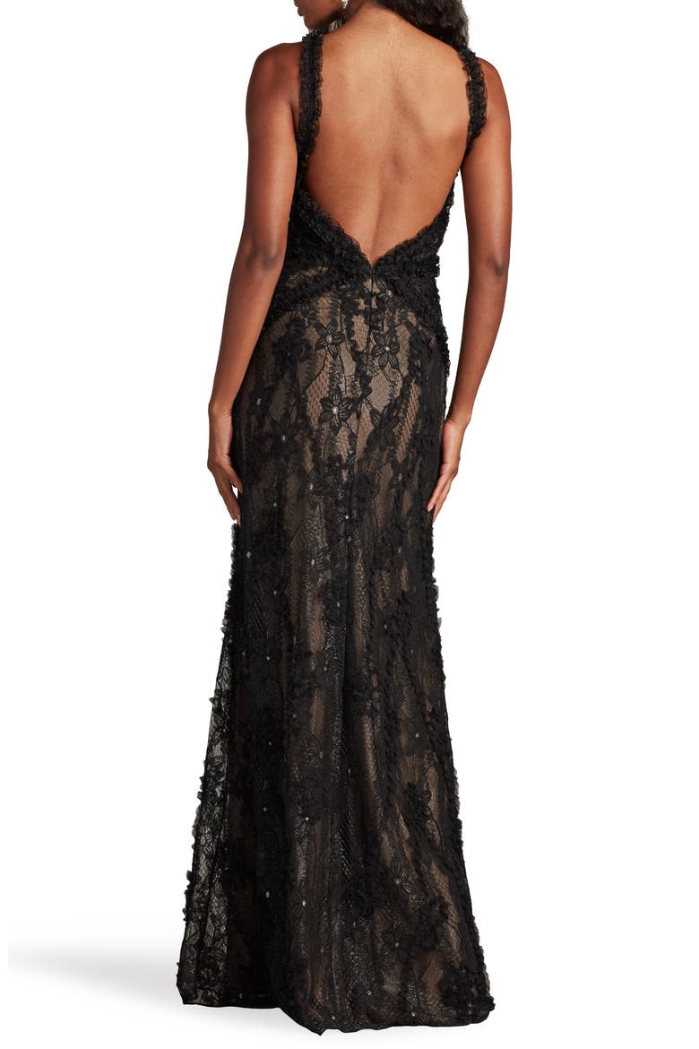 Metallic Floral Cross Neck Gown, Alternate, color, BLACK/ NUDE