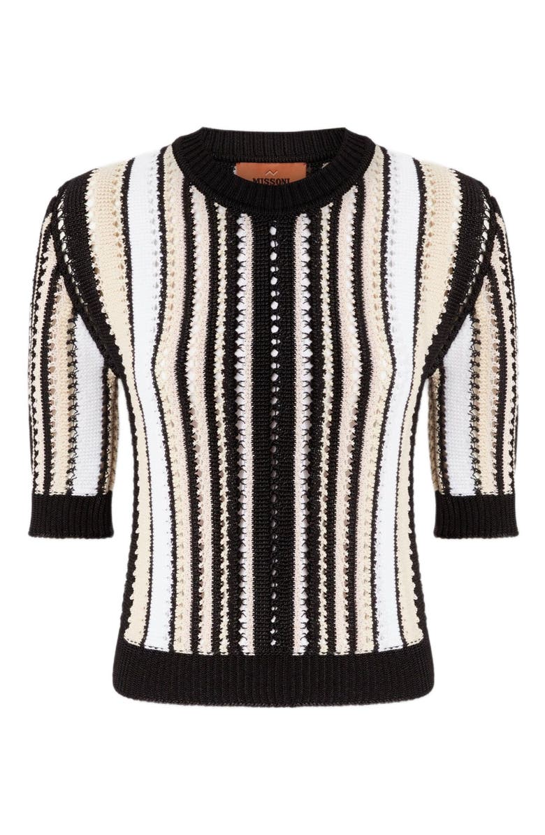 Missoni Striped Crochet Crewneck Sweater With Short Sleeves, Alternate, color, 