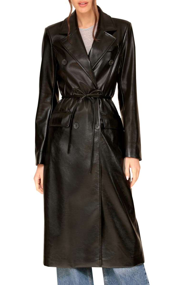 Avec Les Filles Faux Leather Belted Trench Coat, Alternate, color,
