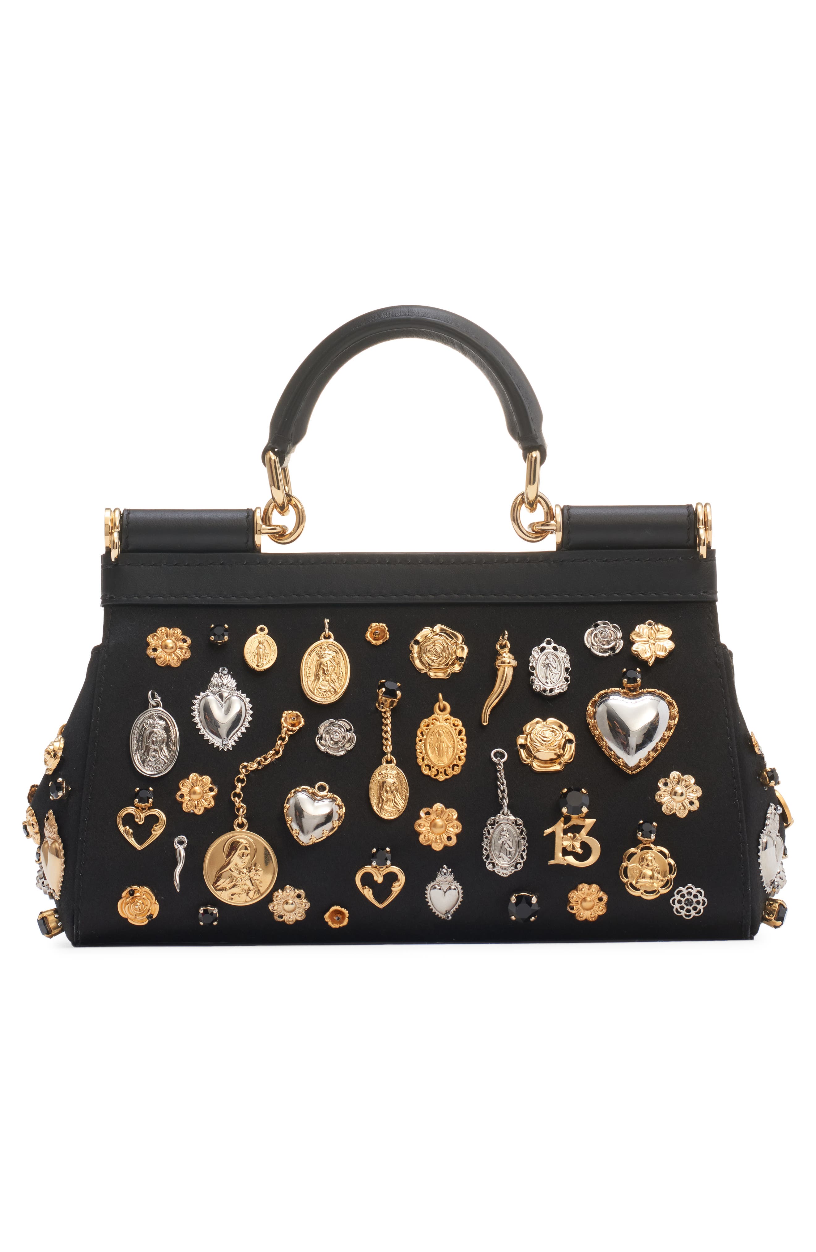 Dolce&Gabbana Small Sicily East/West Charm Embellished Handbag, Alternate, color, 