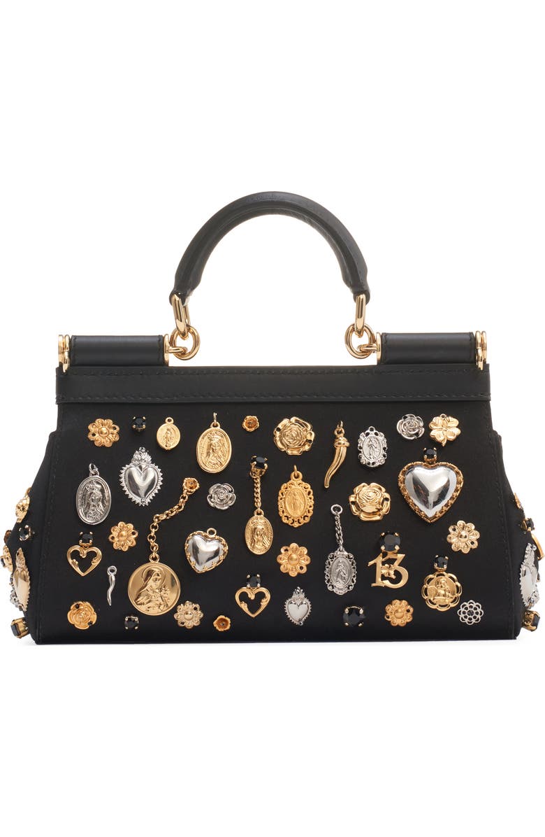 Dolce&Gabbana Small Sicily East/West Charm Embellished Handbag, Alternate, color,