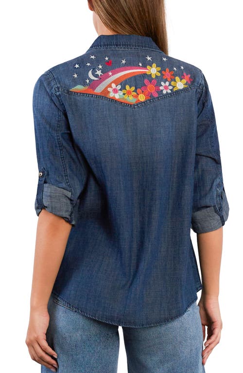 Billy T To The Moon & Back Embroidered Denim Graphic Button-up Shirt In Blue