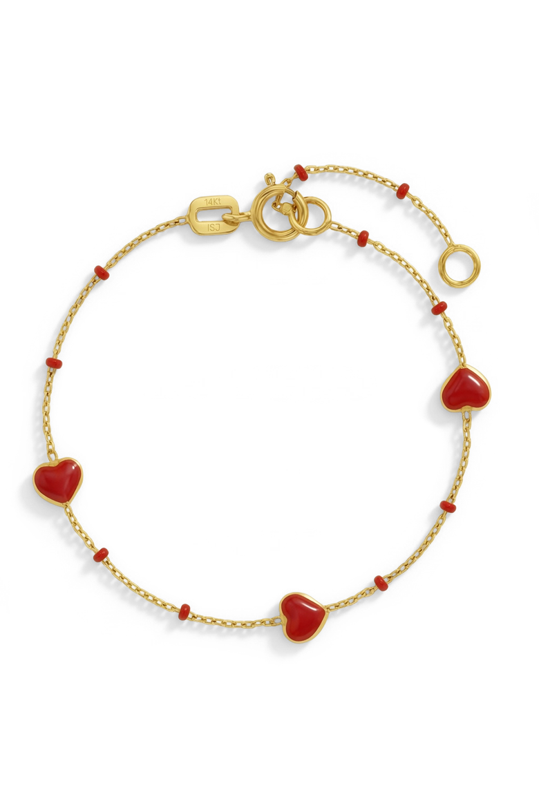 14k Red Enamel Heart Girls Bracelet, Main, color, Red