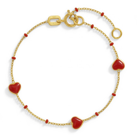 14k Red Enamel Heart Girls Bracelet